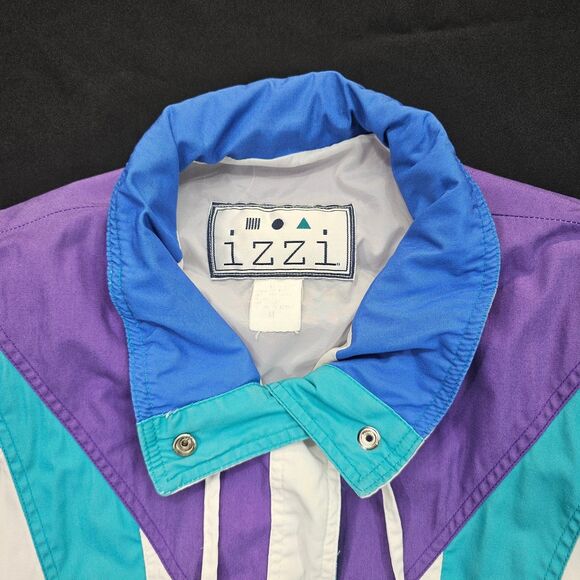 Izzi Women's Colorblock Windbreaker Jacket White Purple Teal Blue M - Picture 3 of 12